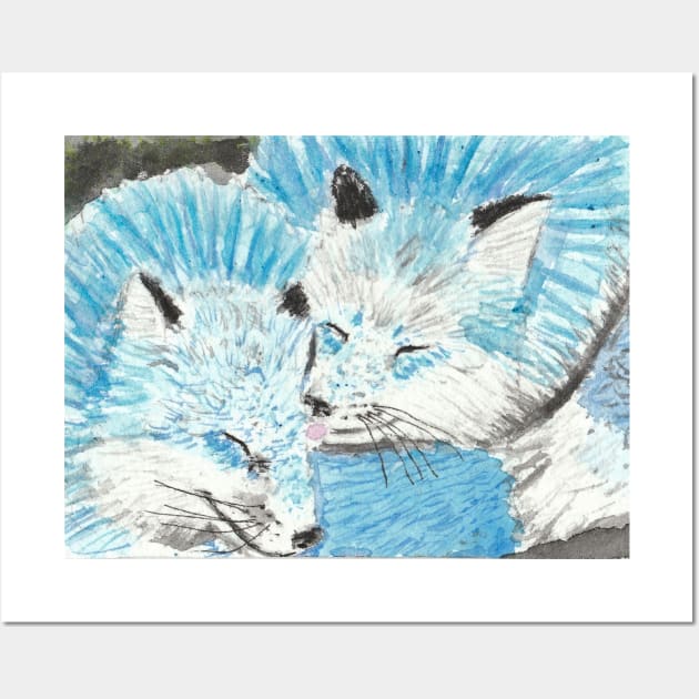 Sweet Blue foxes Wall Art by SamsArtworks